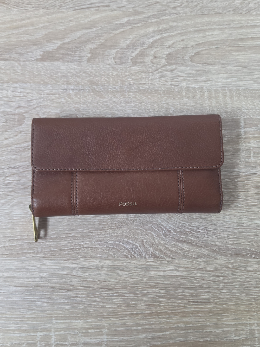 FOSSIL Jori Brown Leather Zip-Around Flip Clutch Wallet Snap Card Holder NWT